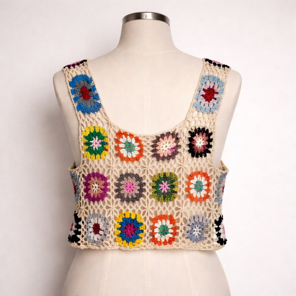 Pacsun LA Hearts Crochet Granny Square Crop Top One Size Festival Boho - Picture 2 of 11